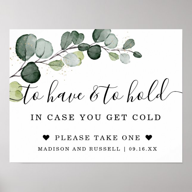 Póster Eucalyptus Gold para tener y mantener Rótulo Boda (Frente)