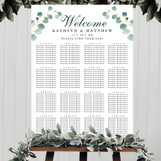 Póster Eucalyptus Greenery Boda 16 Asientos de Mesa (Subido por el creador)