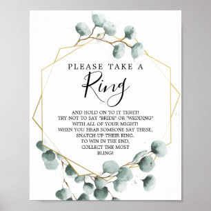 Póster Eucalyptus Greenery Bridal Shower Ring Game