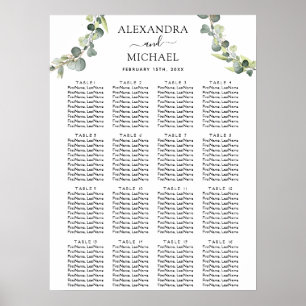 Póster Eucalyptus Greenery Elegante asiento de matrimonio