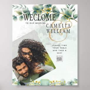 Póster Eucalyptus Greenery Gold BODA QR CÓDIGO moderno