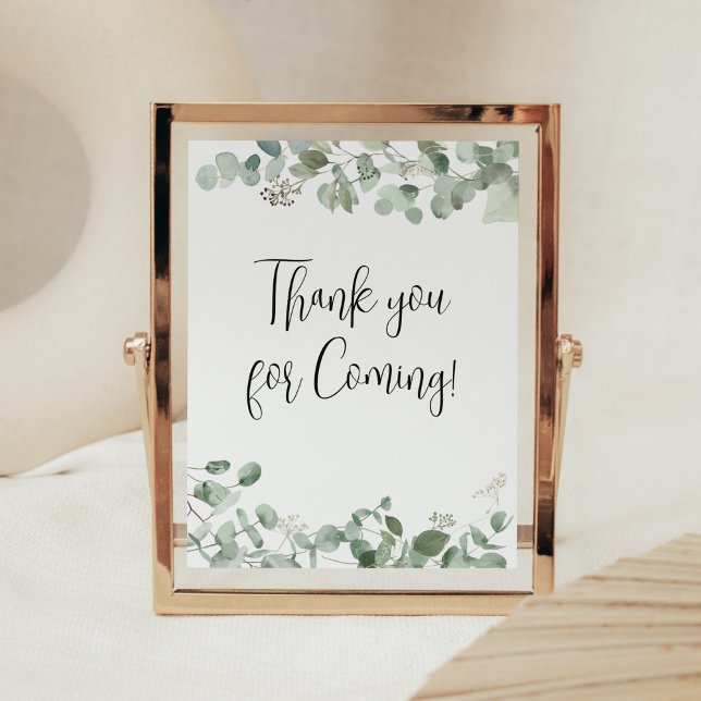 Póster Eucalyptus Greenery Gracias por venir (Oh Baby Greenery Baby Shower Thank you for Coming Sign)