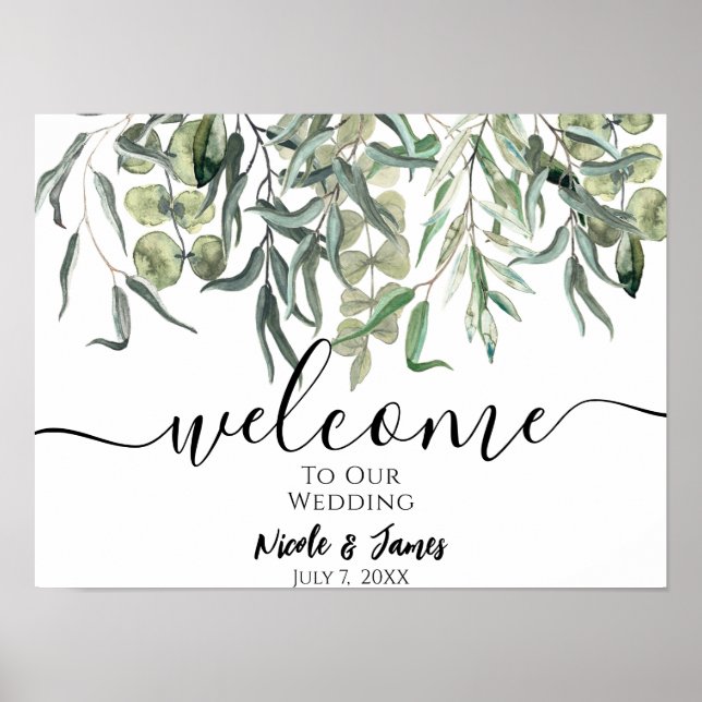 Póster Eucalyptus Greenery Minimal Wedding Welcome Sign (Frente)