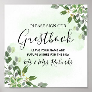 Póster Eucalyptus Greenery Succulent Boda Guestbook