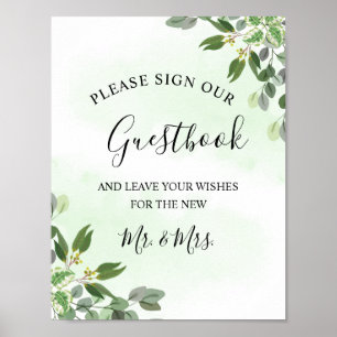 Póster Eucalyptus Greenery Succulent Boda Guestbook