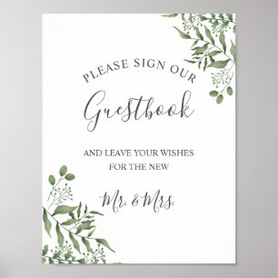Póster Eucalyptus Greenery Succulent Boda Guestbook
