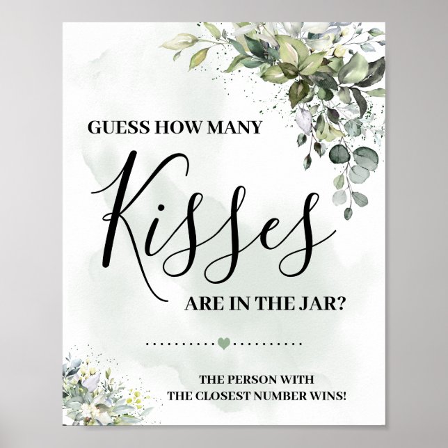 Póster Eucalyptus greenery succulent how many kisses sign (Frente)