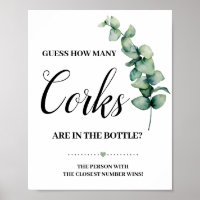 Eucalyptus Guess How Many Corks Shower Game Sign