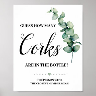 Póster Eucalyptus Guess How Many Corks Shower Game Sign