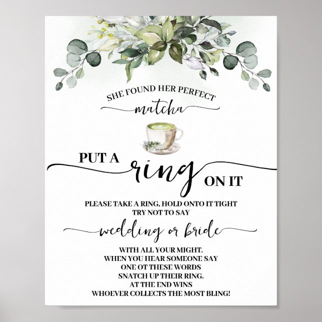 Póster Eucalyptus Matcha Put a Ring on Shower Game Sign (Frente)