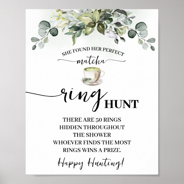 Póster Eucalyptus Matcha Ring Hunt Bridal Shower Game (Frente)