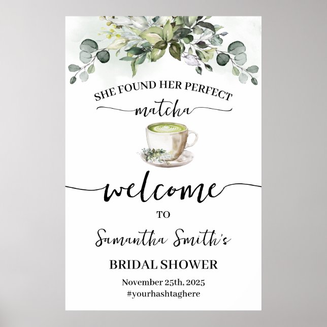 Póster Eucalyptus Matcha Welcome Tea Bridal Shower Sign (Frente)