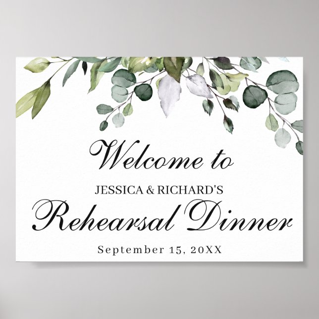 Póster Eucalyptus Rehearsal Dinner Welcome Poster Sign (Frente)