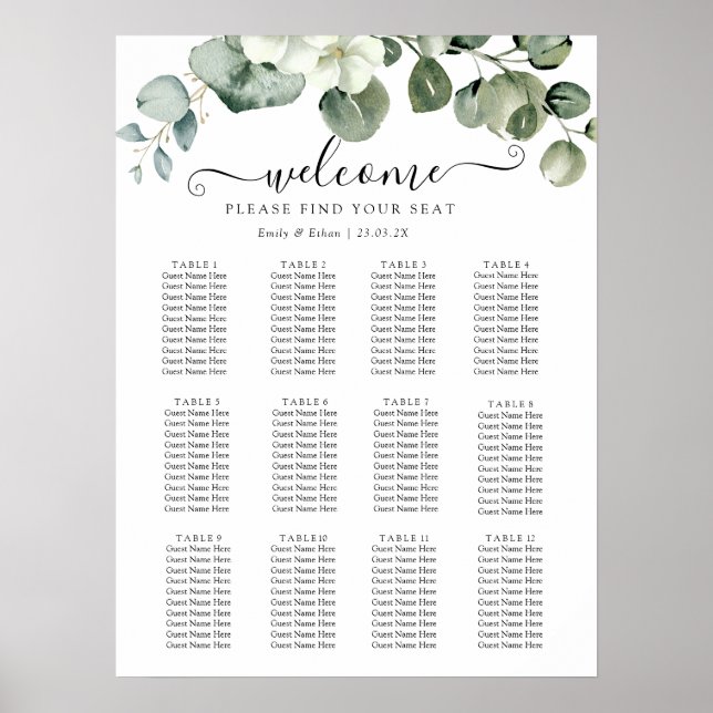 Póster Eucalyptus Rustic Greenery Boda (Frente)
