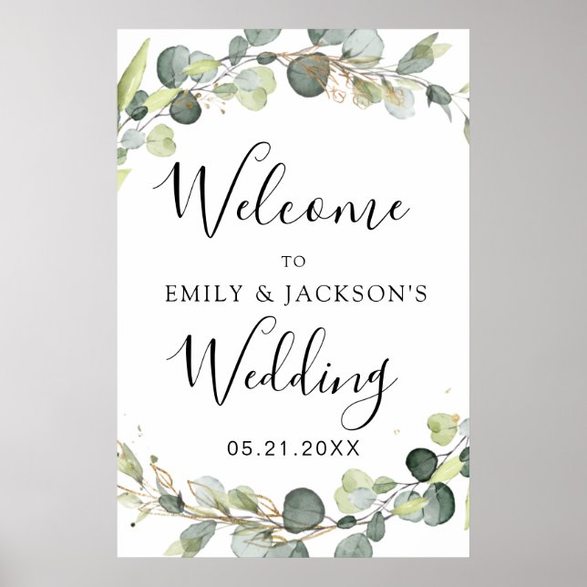 Póster Eucalyptus Sage Green Wedding Welcome Sign (Frente)