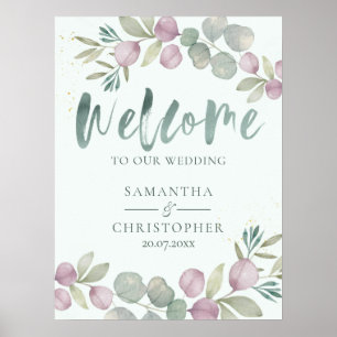 Póster Eucalyptus Watercolor Bienvenidos a nuestro Boda