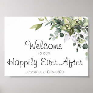 Póster Eucalyptus Watercolor Boda Bienvenida Rótulo Poste