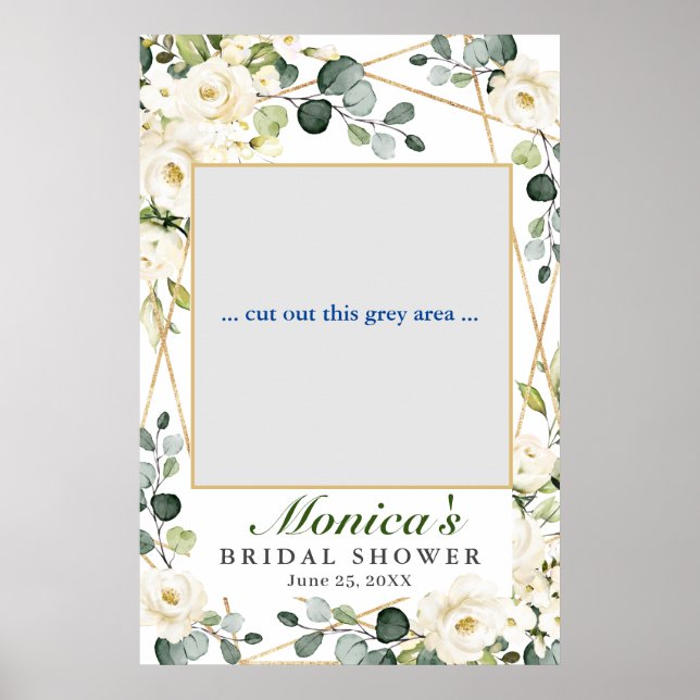 Póster Eucalyptus White Roses Bridal Shower Photo Prop (Frente)