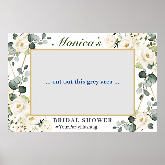Póster Eucalyptus White Roses Bridal Shower Photo Prop (Frente)
