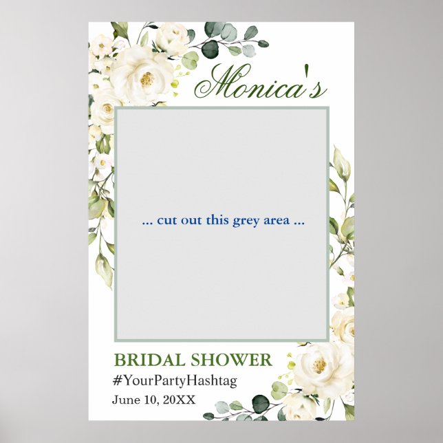 Póster Eucalyptus White Roses Bridal Shower Photo Prop (Frente)