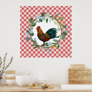 Póster Eucalyptus Wreath & Rooster Farmhouse
