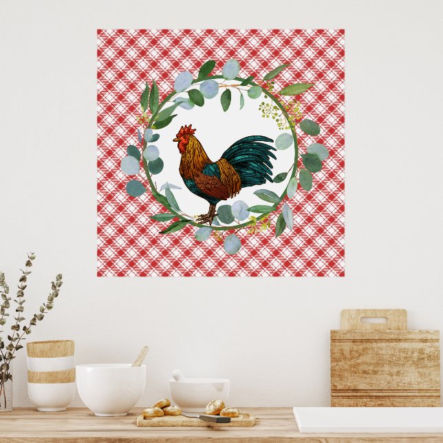 Póster Eucalyptus Wreath & Rooster Farmhouse (Cocina)