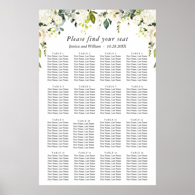 Póster Eucalyptus y Rosas 16 Tablas Boda SESIÓN GRÁFICO (Frente)