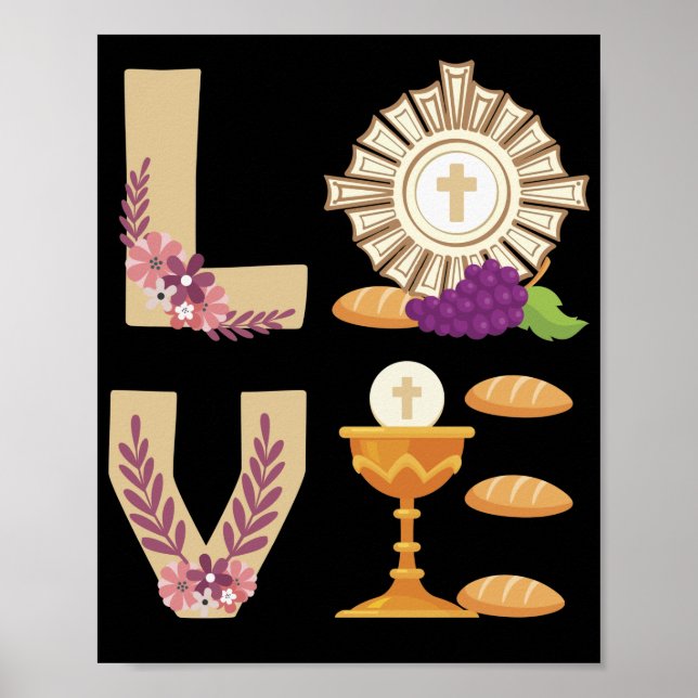 Póster Eucaris Católica 1ª Santa Comunión para Chicas (Frente)