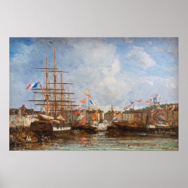 Póster Eugene Boudin - Festival en el puerto de Honfleur (Frente)
