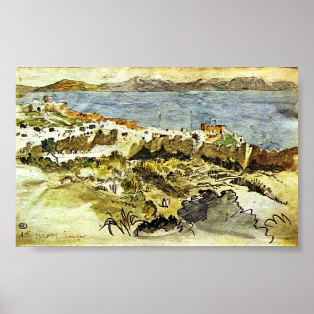 Póster Eugene Delacroix - Bahía de Tánger en Marruecos (Frente)