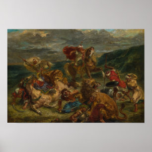 Póster Eugene Delacroix - Caza de Leones