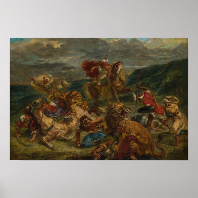 Póster Eugene Delacroix - Caza de Leones (Frente)