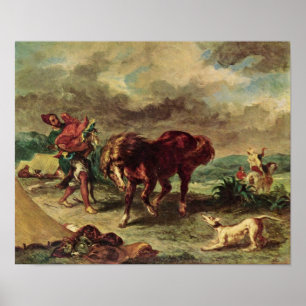 Póster Eugene Delacroix - El marroquí y su caballo