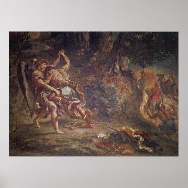Póster Eugene Delacroix - Jacob luchando con ángel (Frente)