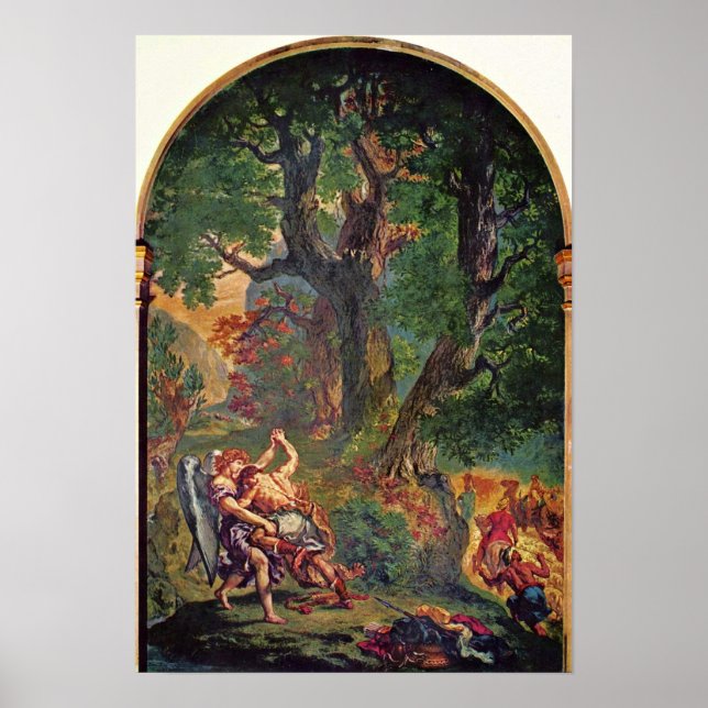 Póster Eugene Delacroix - Jacob luchando con ángel (Frente)