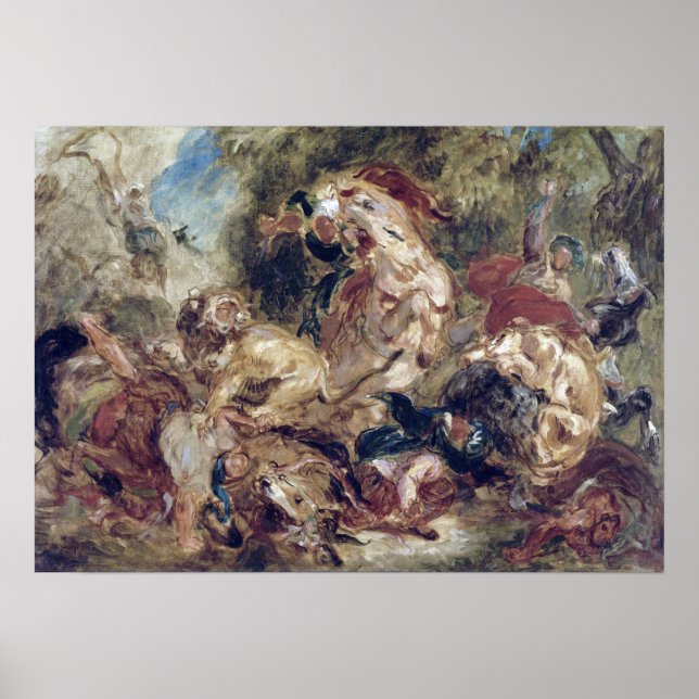 Póster Eugène Delacroix La Cacería De Leones (Frente)