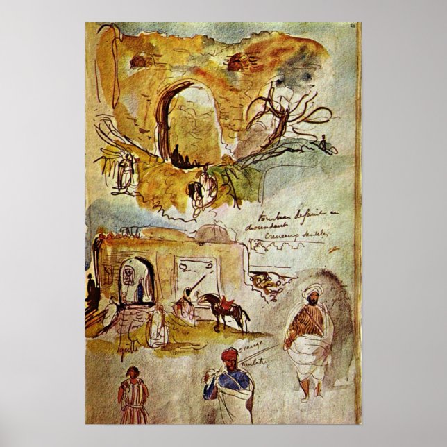 Póster Eugene Delacroix - Muros de Meknes (Frente)