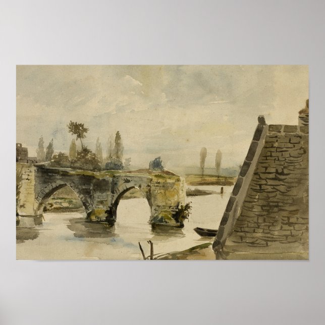 Póster Eugene Delacroix - The Old Bridge at Nantes (Frente)