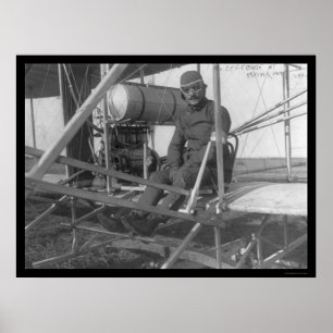Póster Eugene Lefebvre asentado en su aeroplano 1909