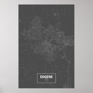 Póster Eugene, Oregón (blanco sobre negro)