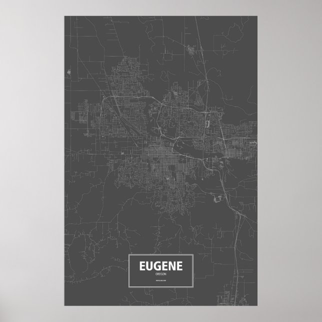 Póster Eugene, Oregón (blanco sobre negro) (Frente)