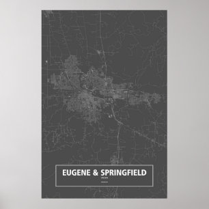 Póster Eugene y Springfield, Oregón (blanco sobre negro)