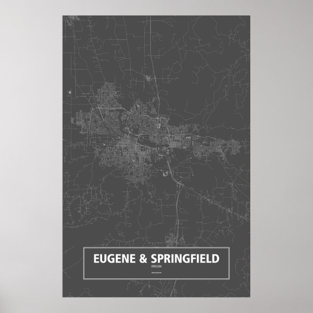 Póster Eugene y Springfield, Oregón (blanco sobre negro) (Frente)