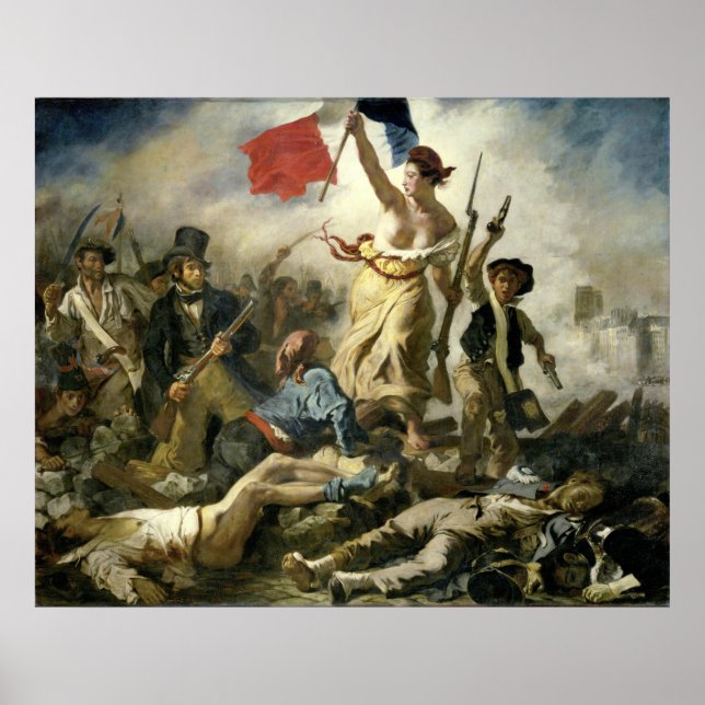 Póster Eugne Delacroix Liberty liderando al pueblo (Frente)
