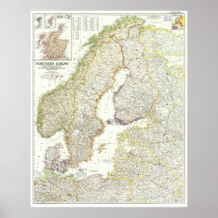 Póster " Europa: 1954 MAP pormenorizado del norte de Euro
