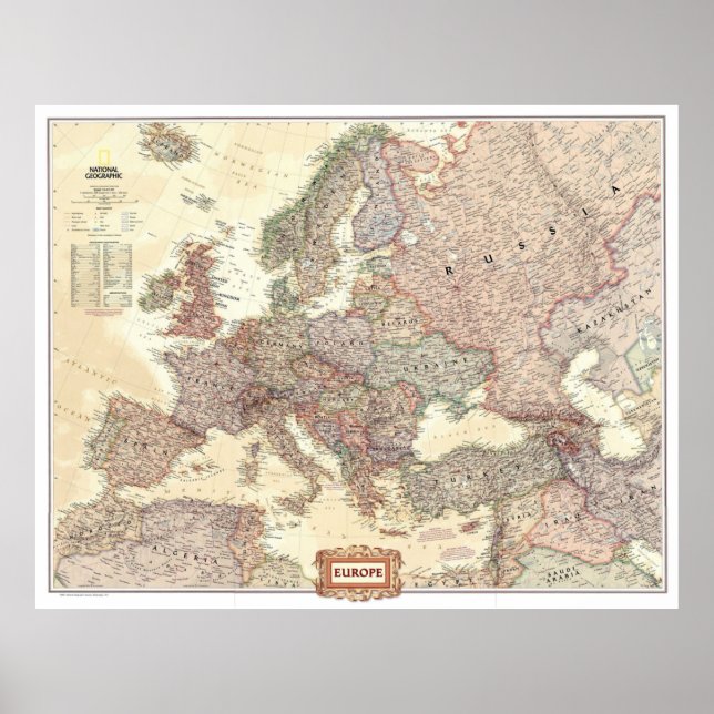 Póster Europa: 2008/heute - Detaillierte Landkarte (Frente)