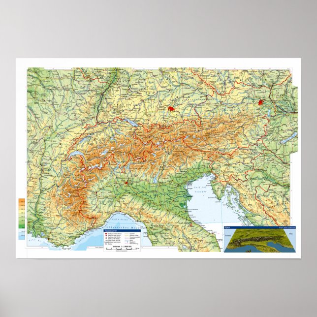 Póster " Europa: 2021/heute - Región Karte ALPEN ... (Frente)