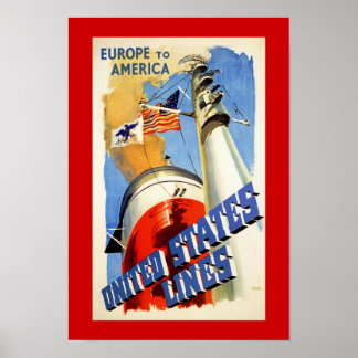 Póster Europa a América ~ Líneas de Estados Unidos