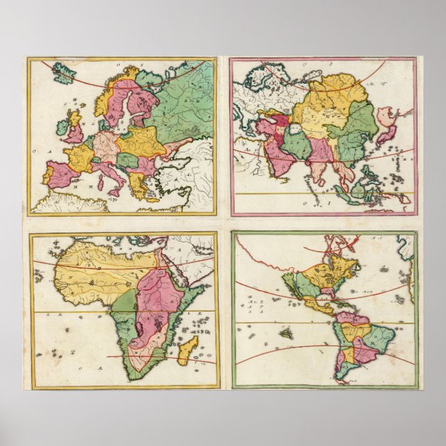 Póster Europa, Asia, África, América (Frente)