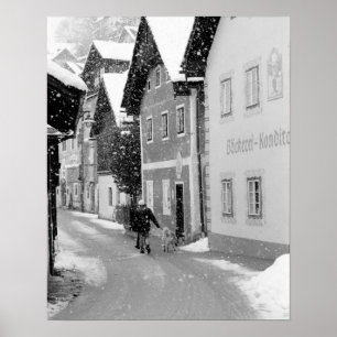 Póster Europa, Austria, Hallstat. Calle nevada